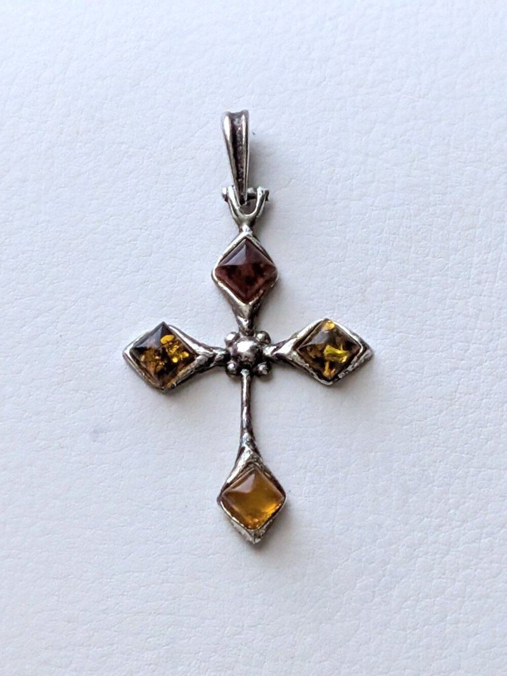 Vintage Sterling Silver 925 Baltic Honey Amber Cross Pendant Charm